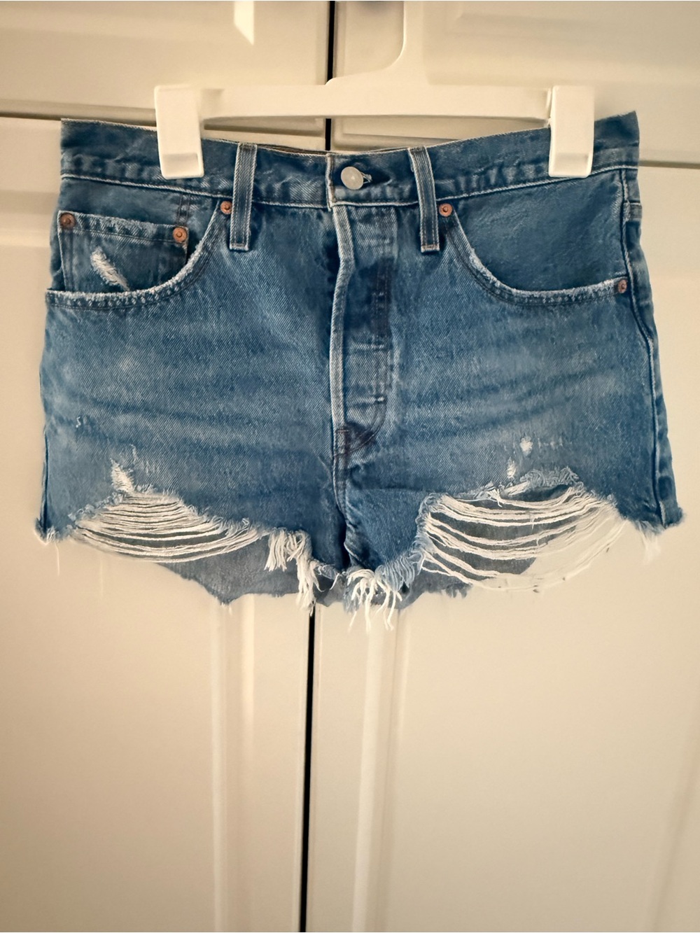 Levi's Distressed Light Blue Denim Cutoff Shorts